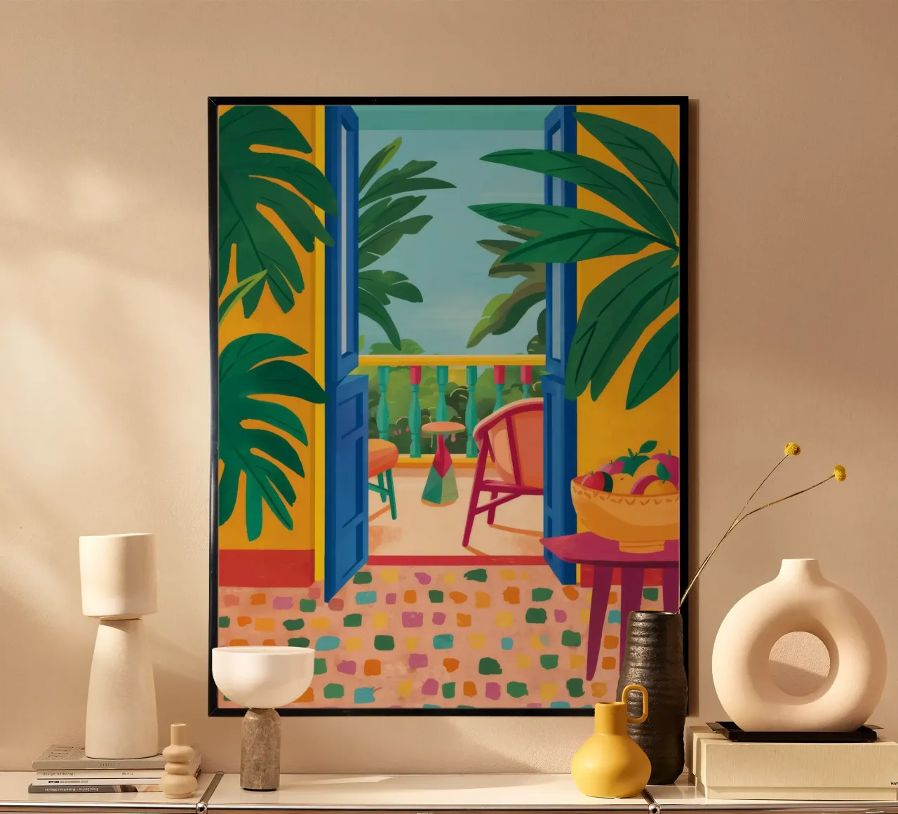 Balcone vista giungla poster con telaio in alluminio da FadeAura