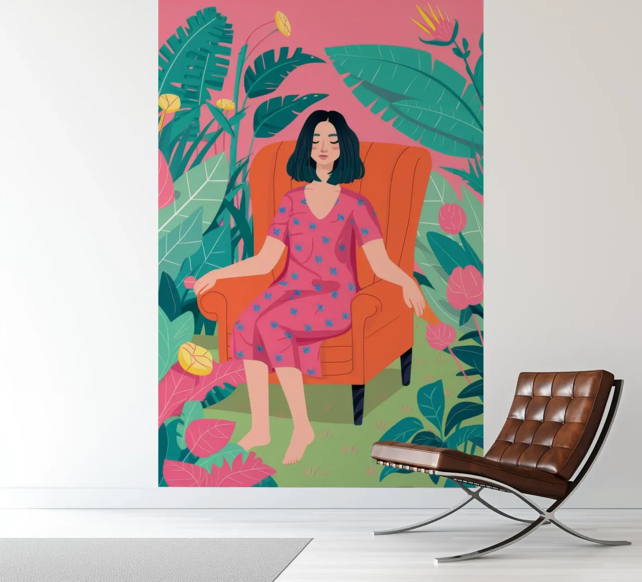 Roze jurk tuin rust fotobehang van FadeAura