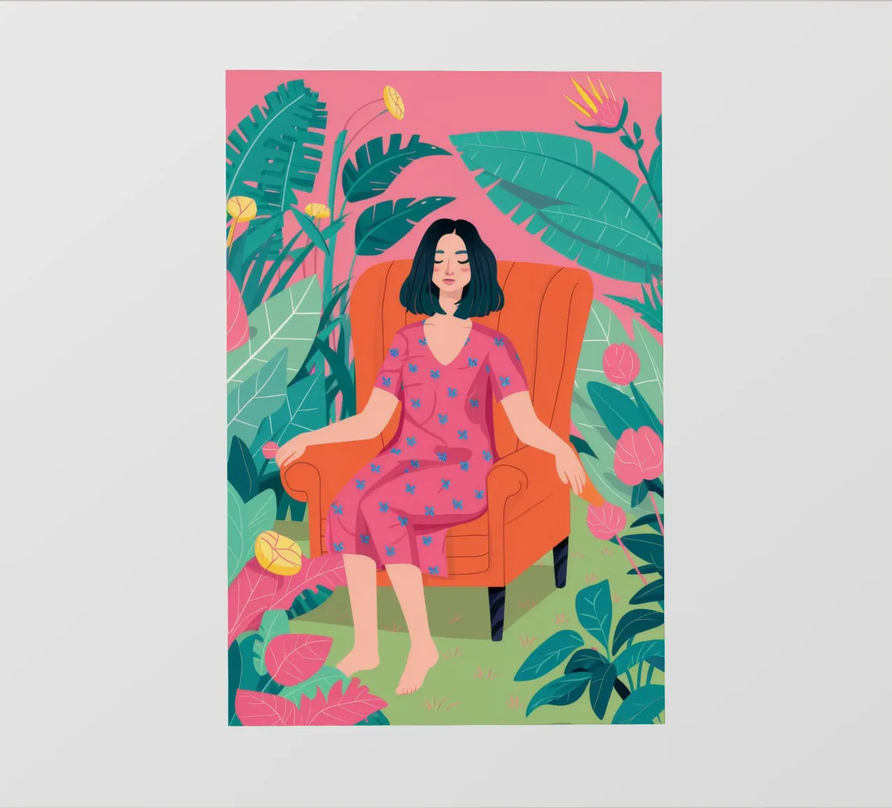 Roze jurk tuin rust fotobehang van FadeAura