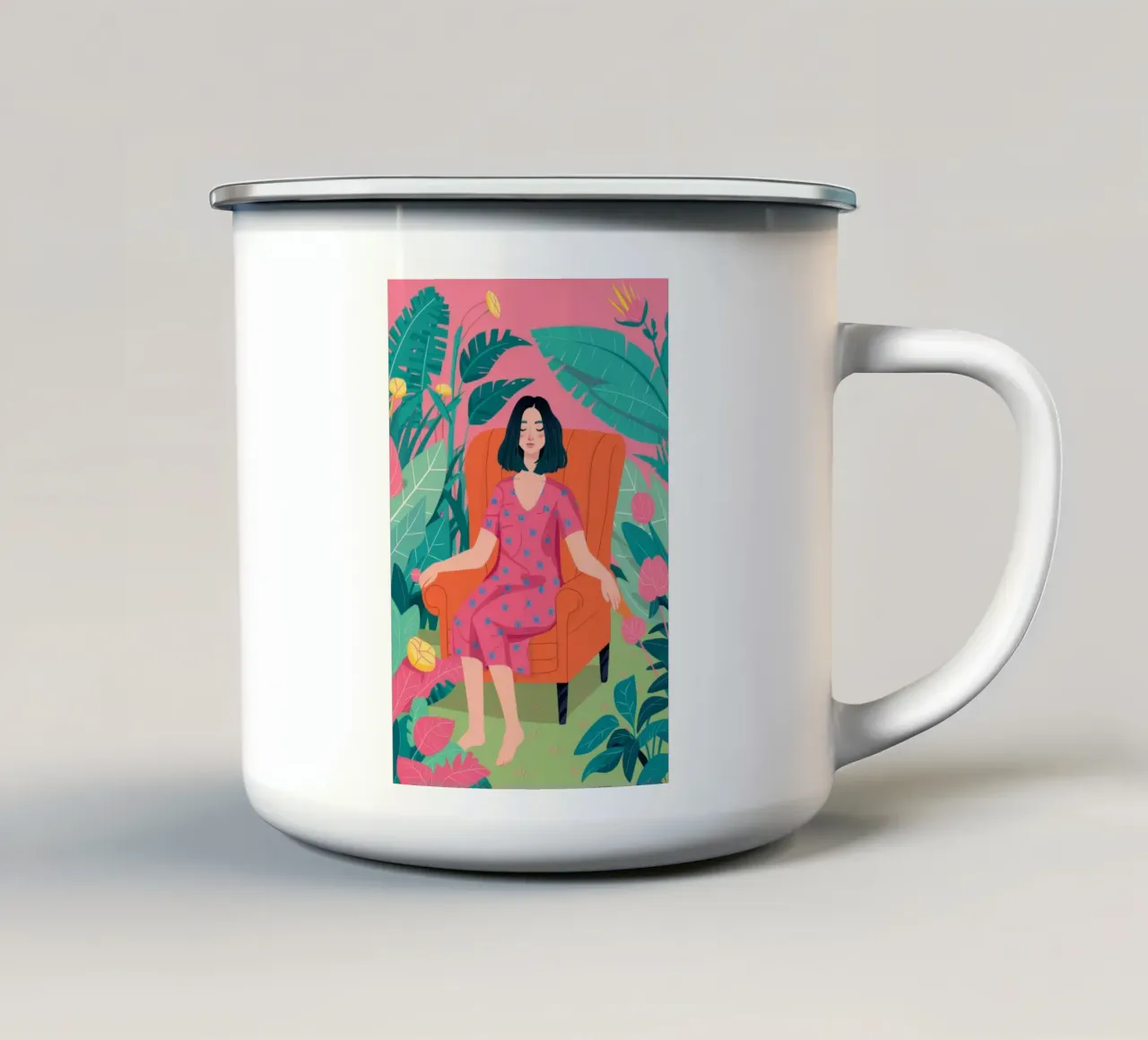 Roze jurk tuin rust emaille mok van FadeAura