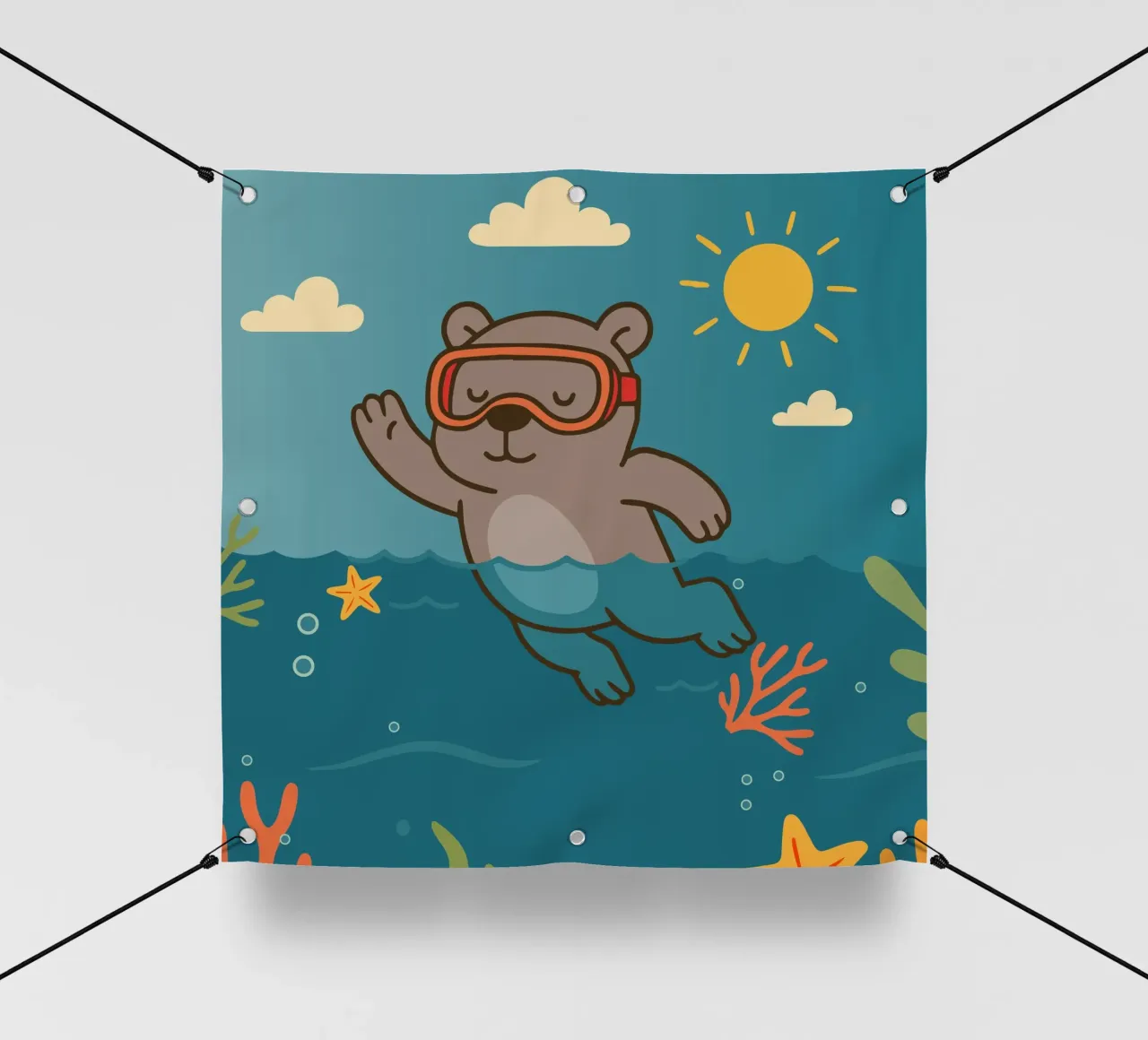 Immersione in mare con l'orso telo in pvc da namosh