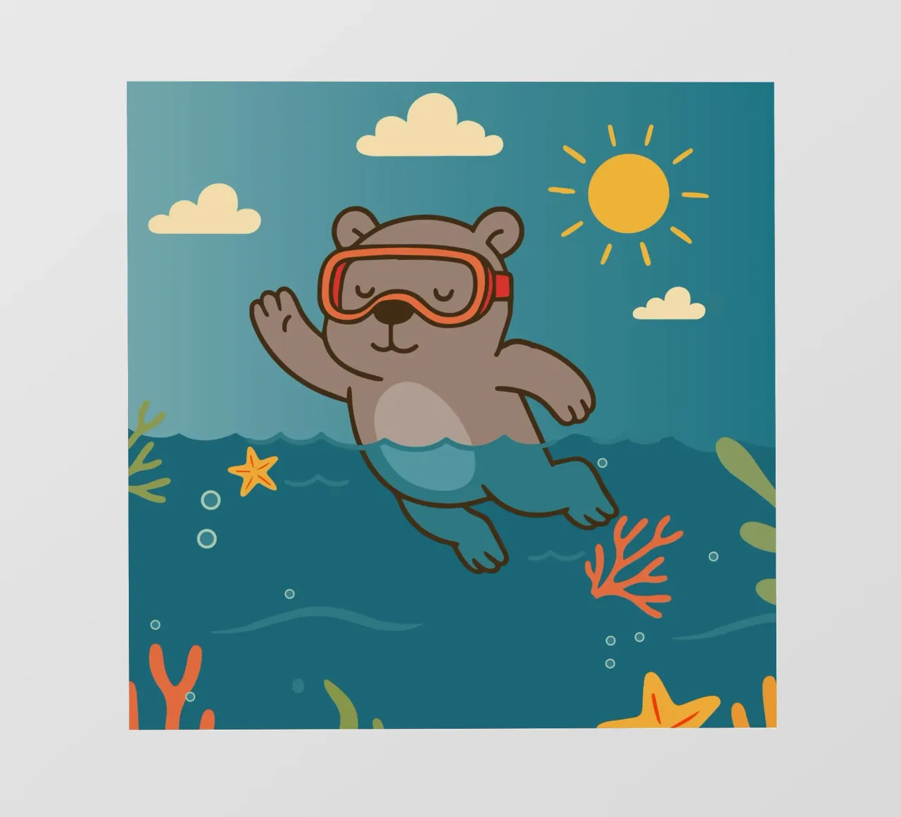 Immersione in mare con l'orso telo in pvc da namosh