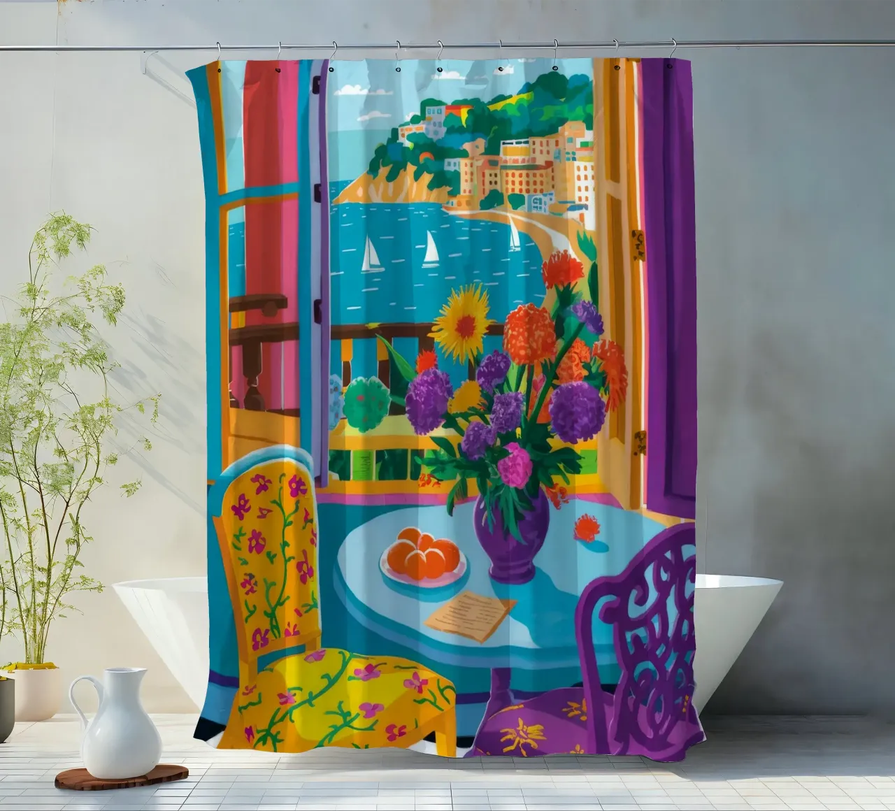 Festa colorata in terrazza tenda da doccia da FadeAura