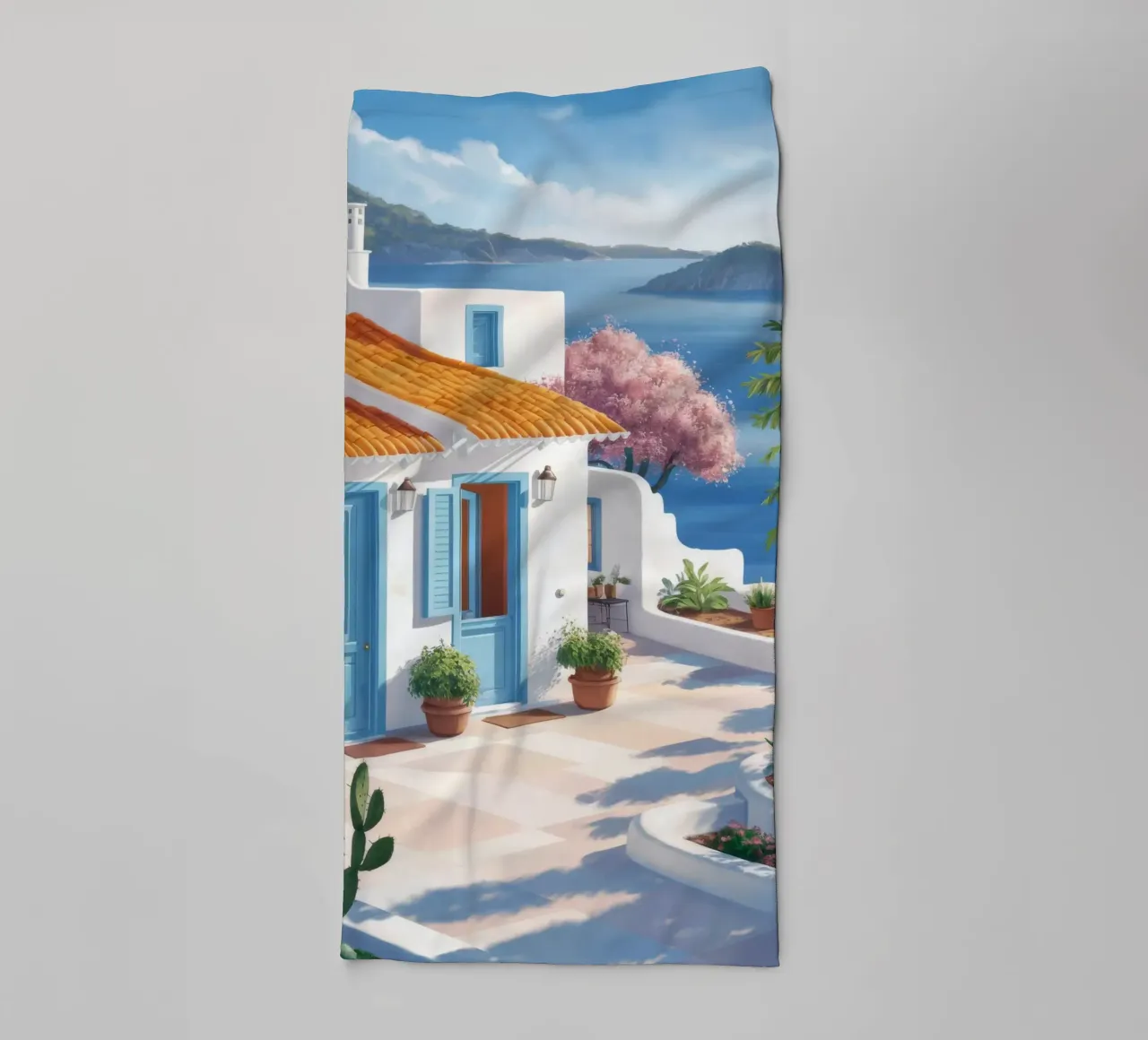 White Villa Seascape towel by FadeAura
