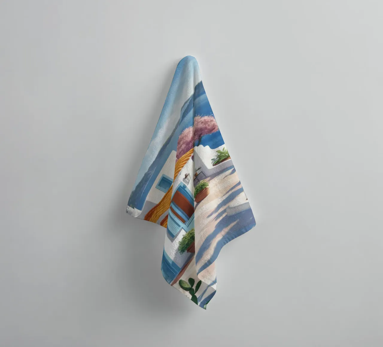 White Villa Seascape towel by FadeAura