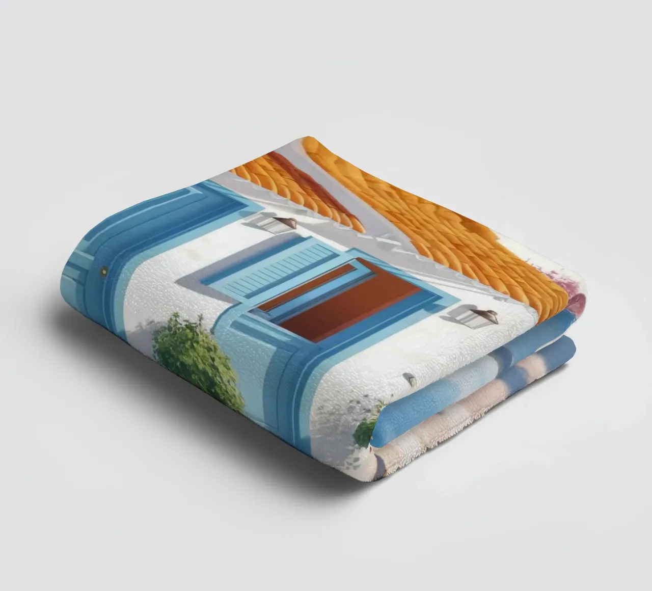 White Villa Seascape towel by FadeAura