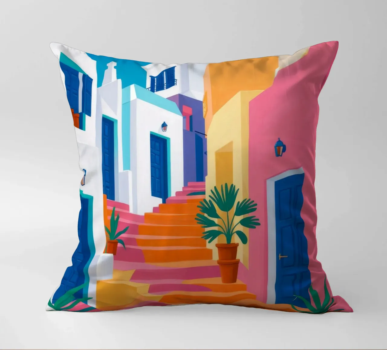 Pink Steps Blue Door decorative cushion by FadeAura
