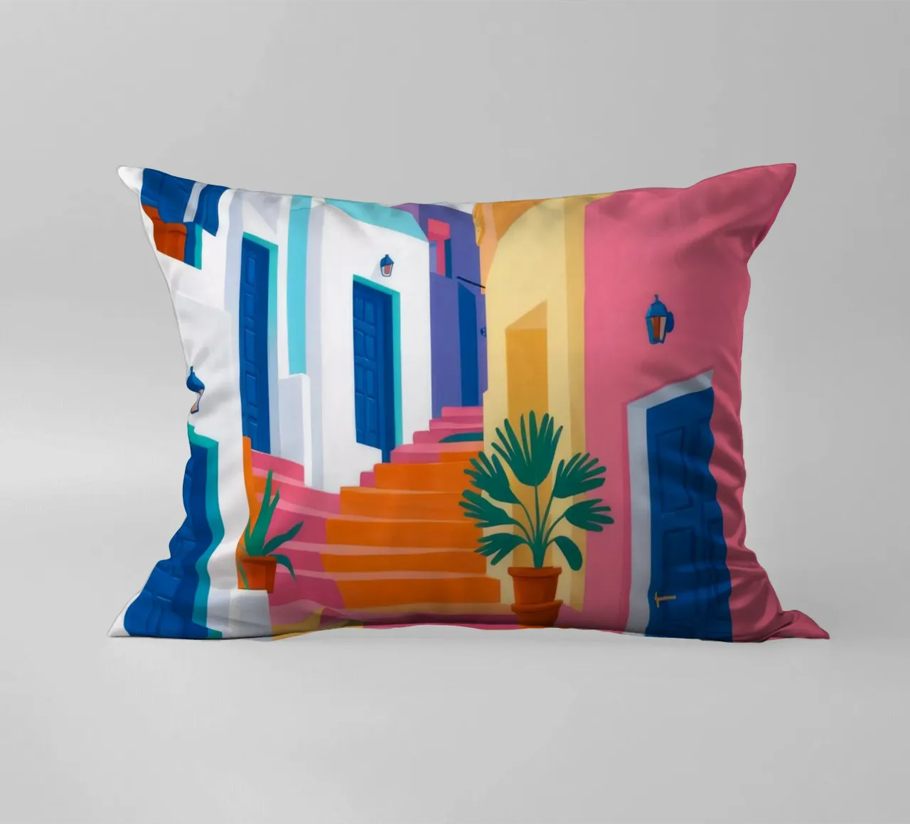 Pink Steps Blue Door decorative cushion by FadeAura