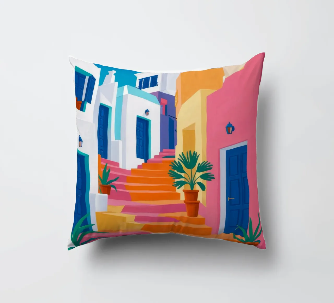 Pink Steps Blue Door decorative cushion by FadeAura