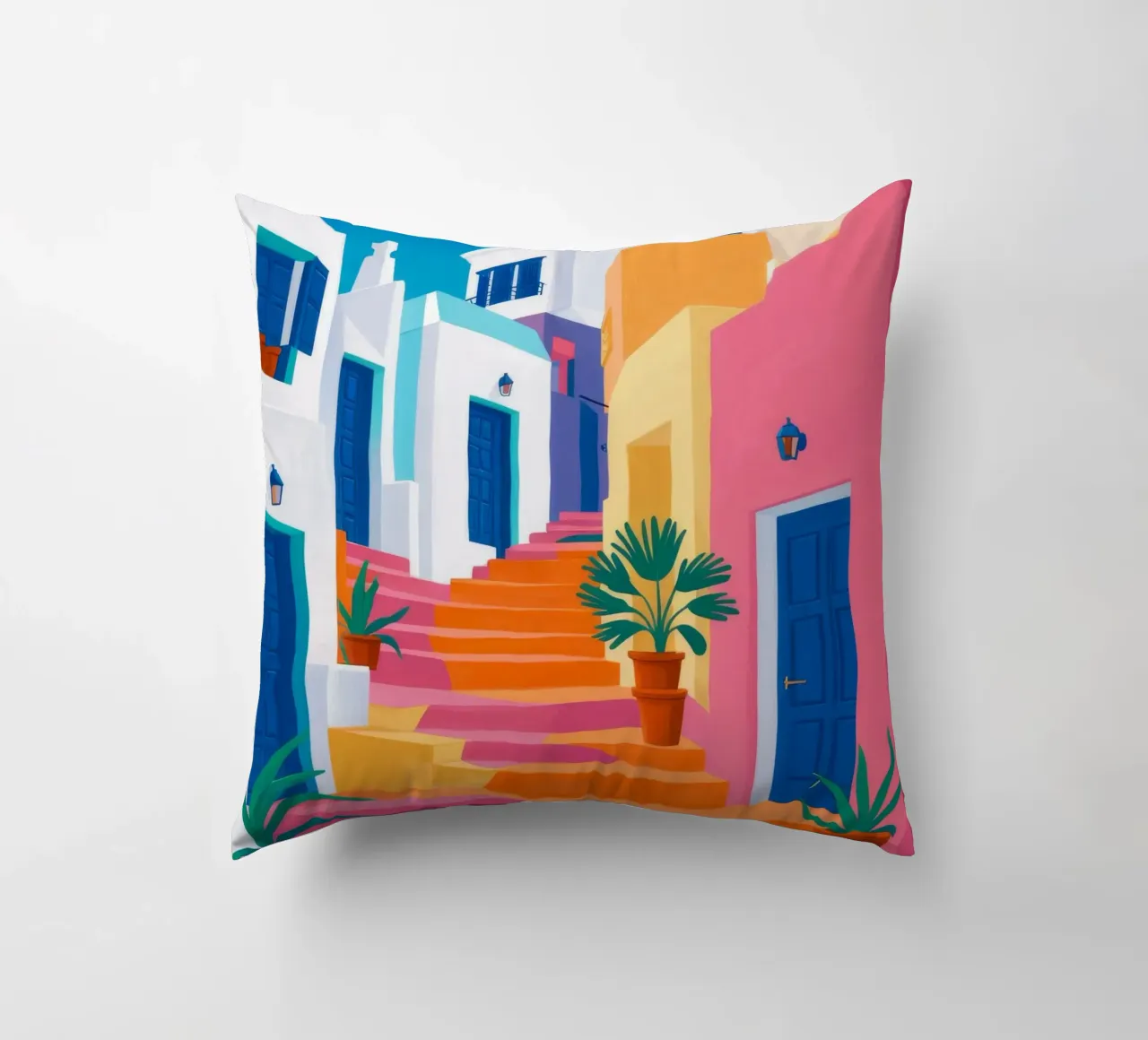 Pink Steps Blue Door decorative cushion by FadeAura