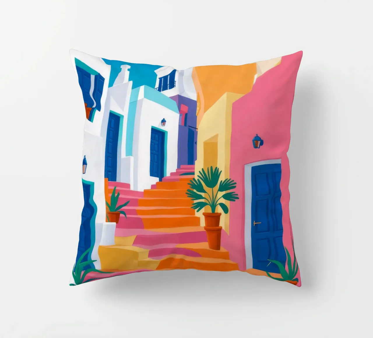 Pink Steps Blue Door decorative cushion by FadeAura