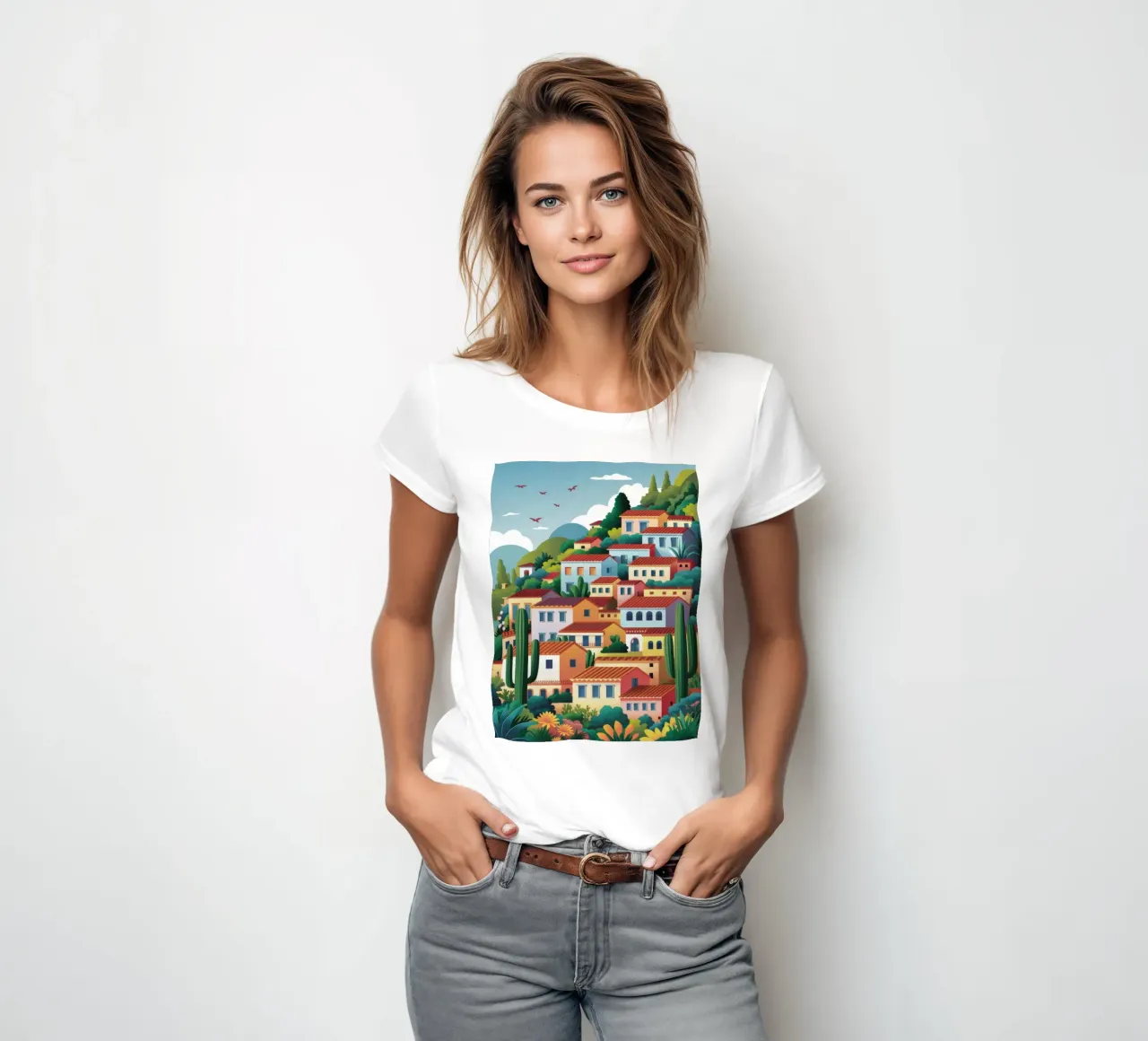 Villaggio Hillside Vista t-shirt da donna da FadeAura