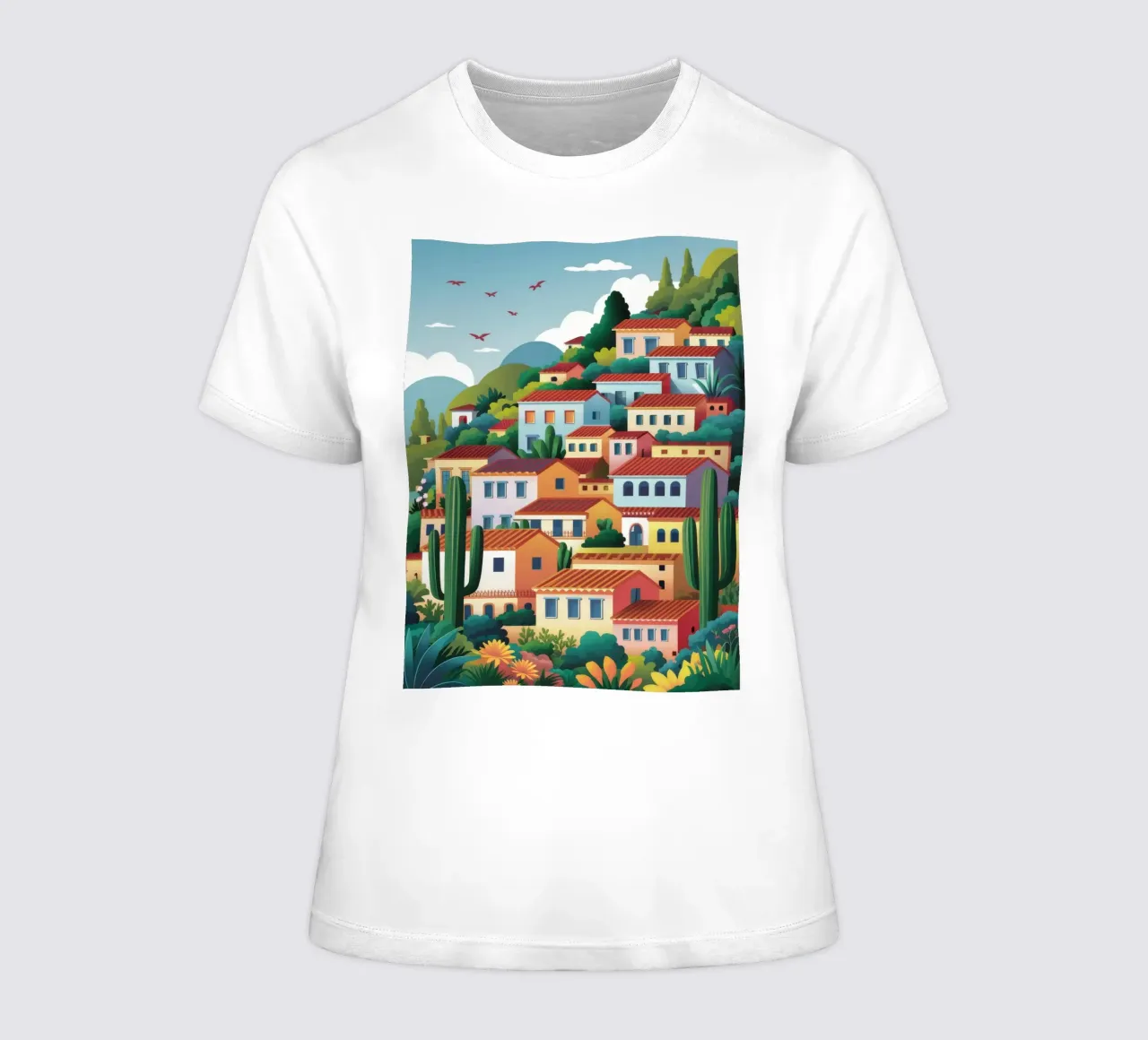 Villaggio Hillside Vista t-shirt da donna da FadeAura