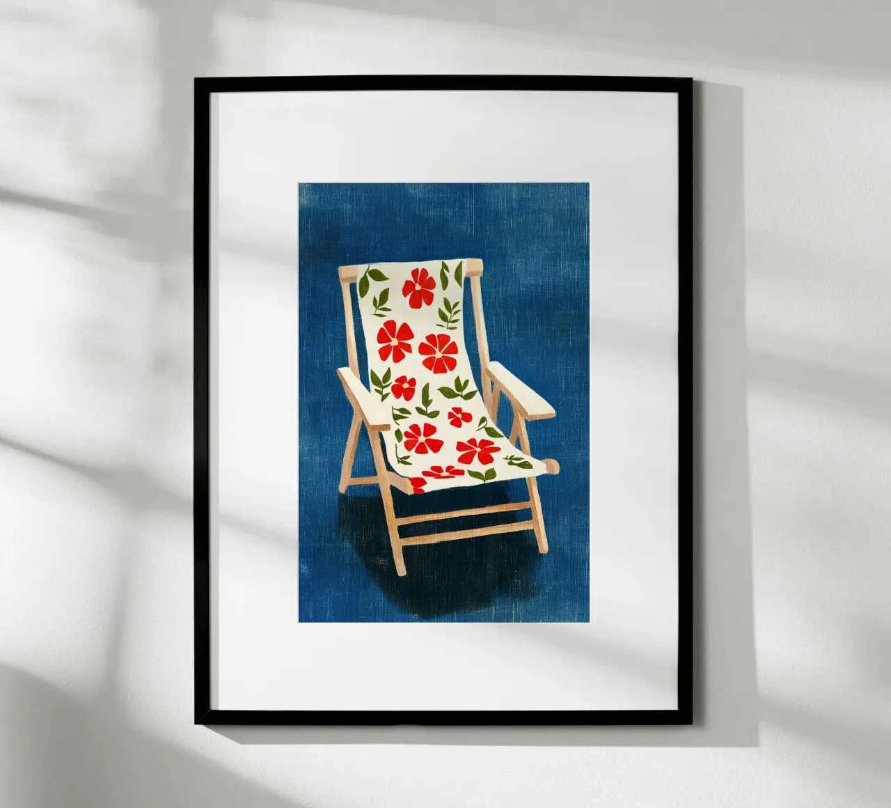 Sedia a sdraio con fiori poster con telaio in alluminio da Curious Canvas