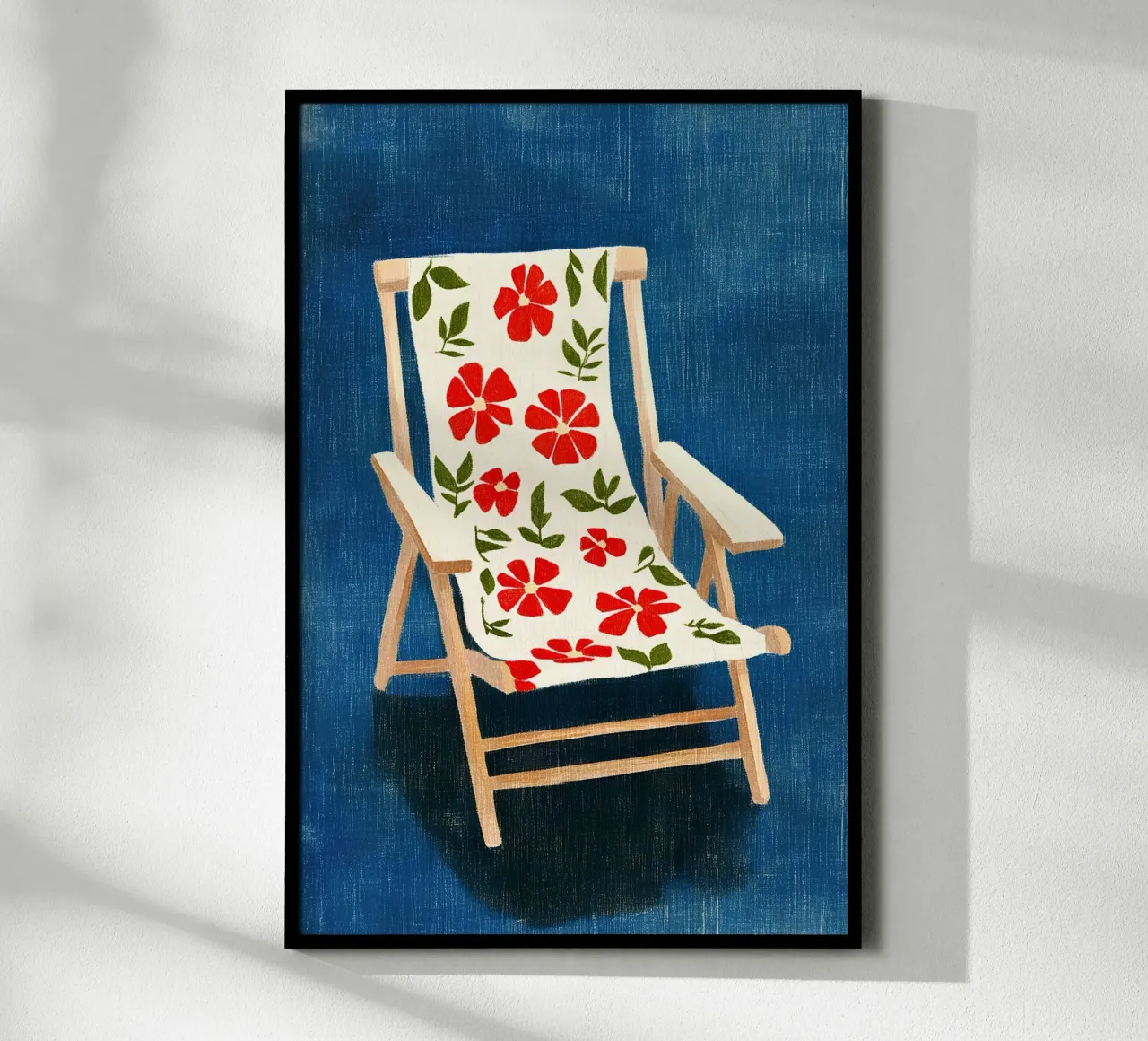 Sedia a sdraio con fiori poster con telaio in alluminio da Curious Canvas