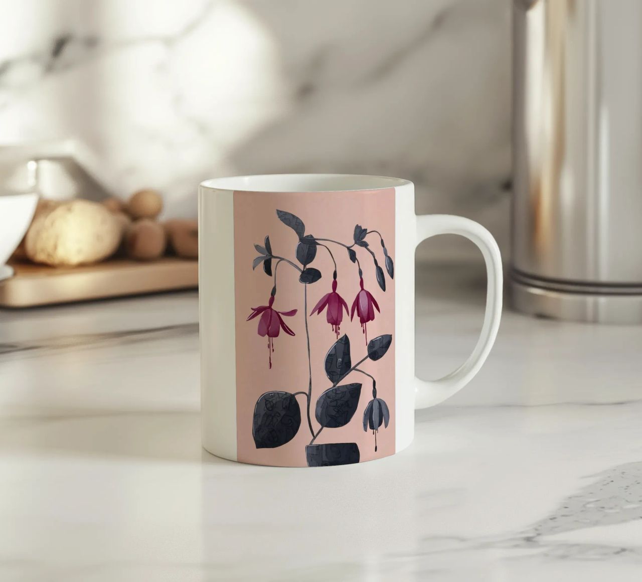 Fuchsia Botanical Drawing tazza in ceramica da Flow Line