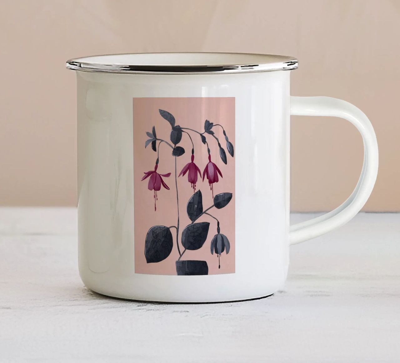 Fuchsia Botanical Drawing tazza in smalto da Flow Line