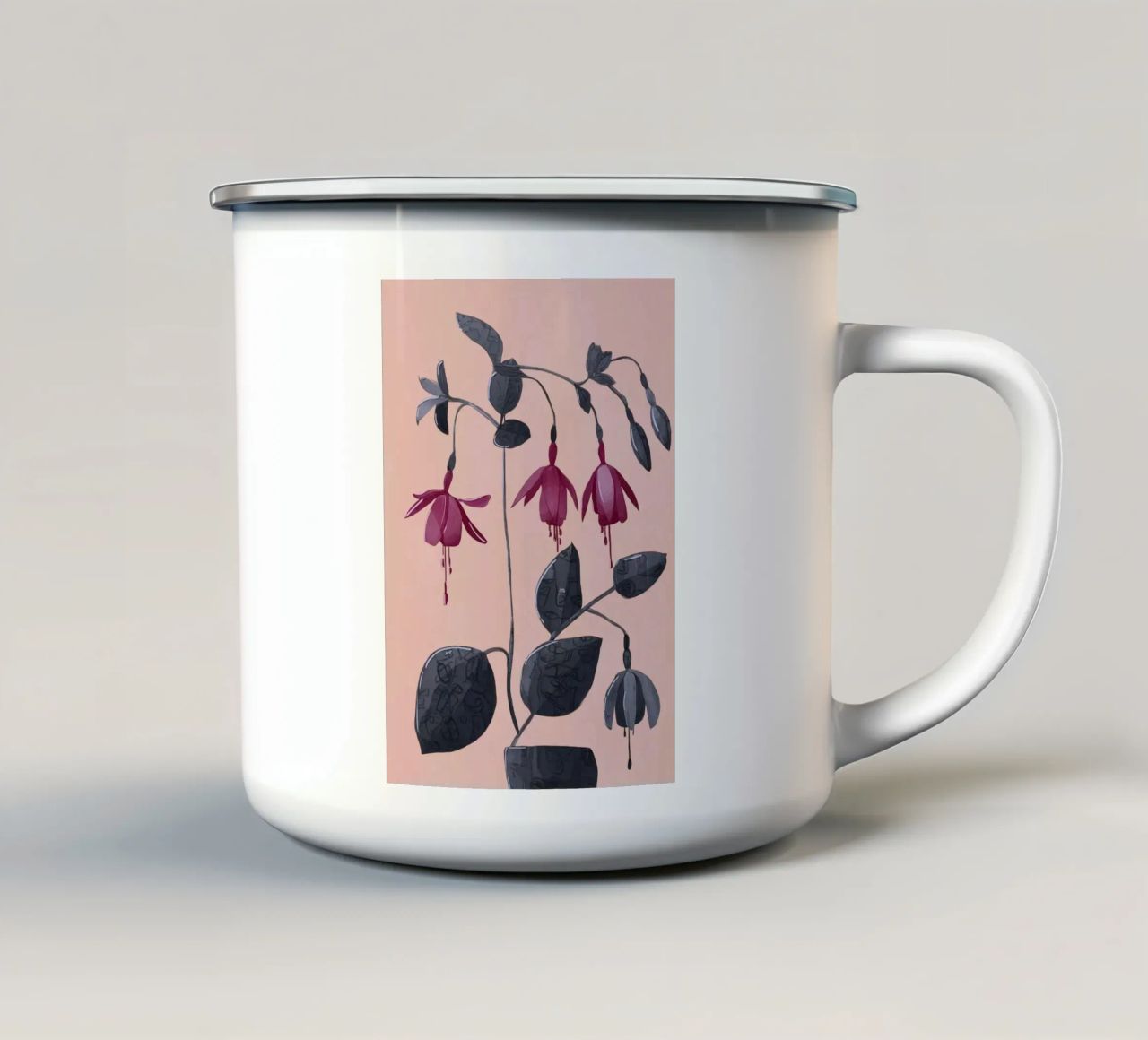 Fuchsia Botanical Drawing tazza in smalto da Flow Line