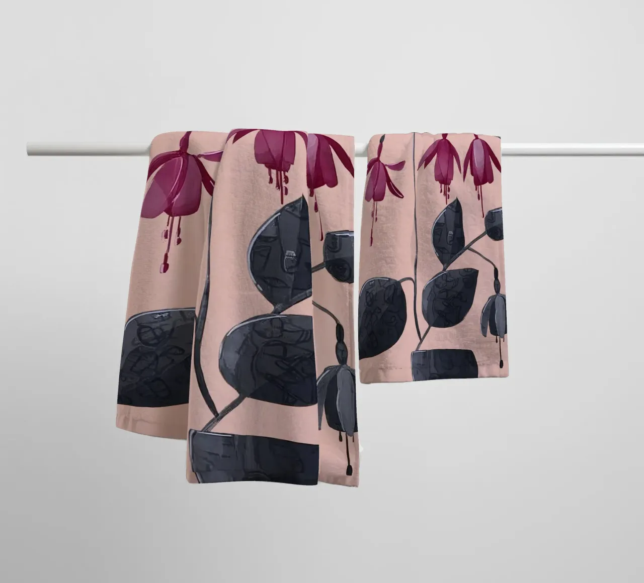 Fuchsia Botanical Drawing Handtuch von Flow Line