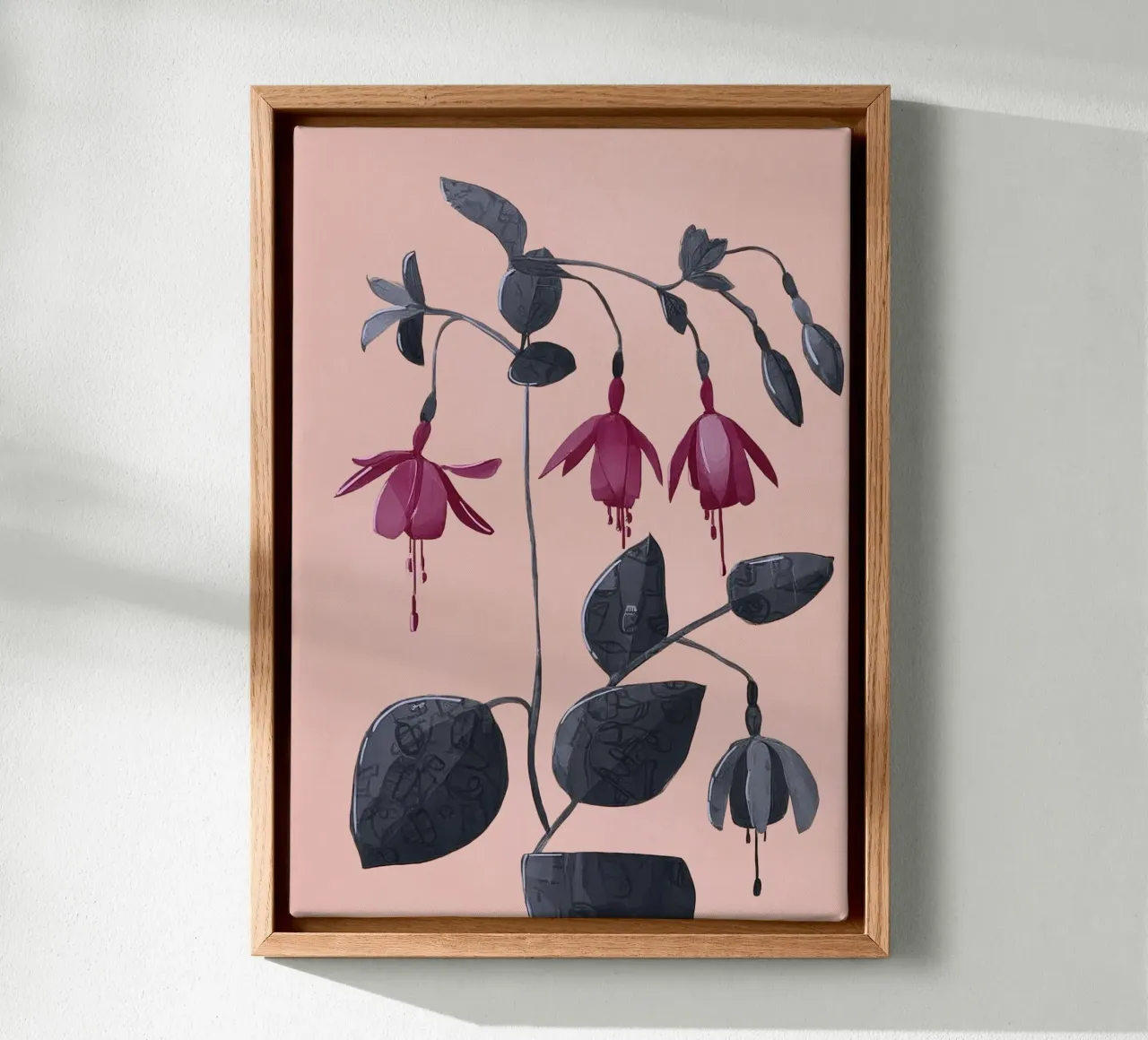 Fuchsia Botanical Drawing tela con Cornice a cassetta da Flow Line