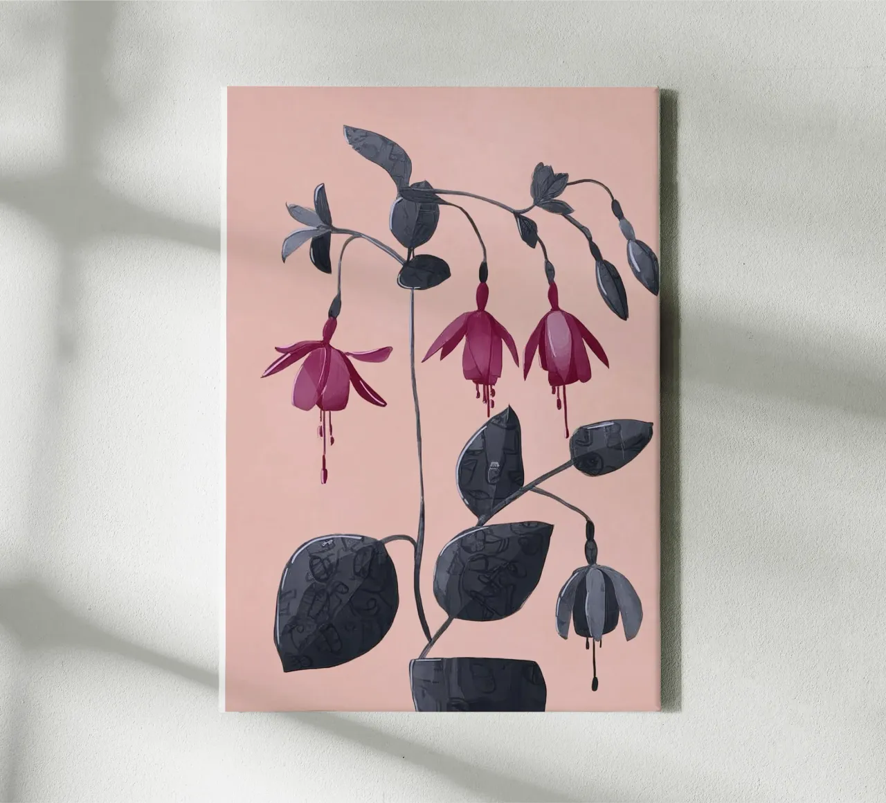 Fuchsia Botanical Drawing tela con Cornice a cassetta da Flow Line