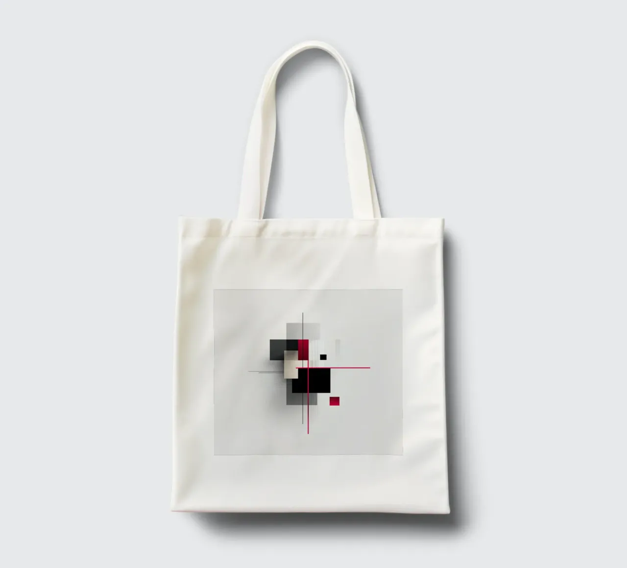 Composizione geometrica rossa e nera su bianco borsa in juta da Artbyvo