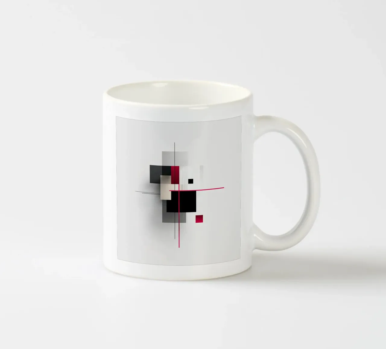 Composizione geometrica rossa e nera su bianco tazza in ceramica da Artbyvo