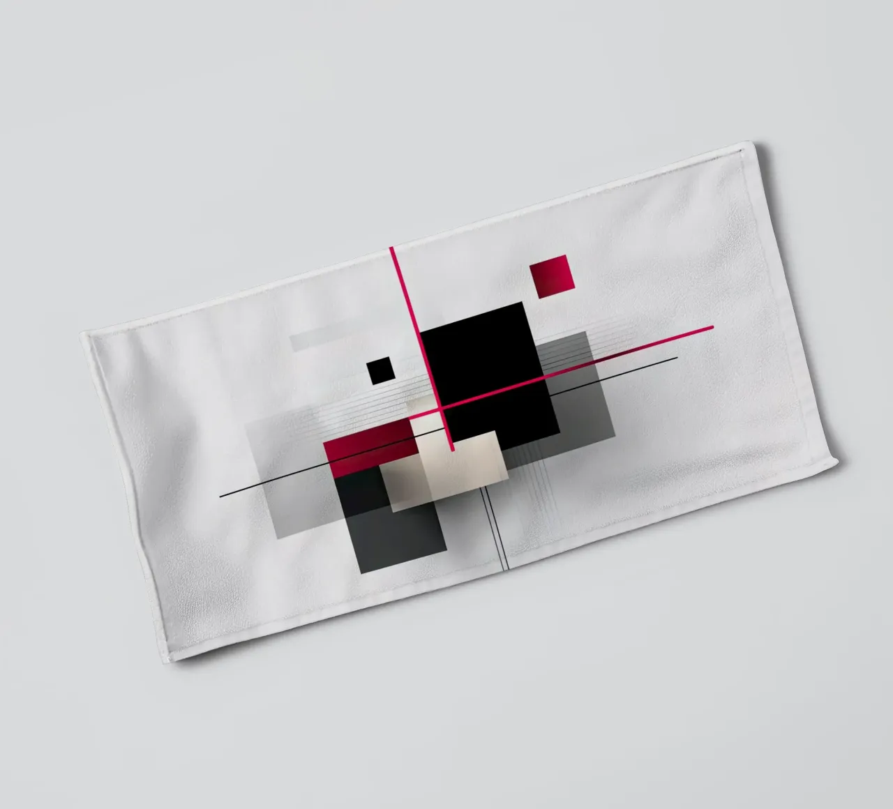 Composizione geometrica rossa e nera su bianco asciugamano da bagno da Artbyvo