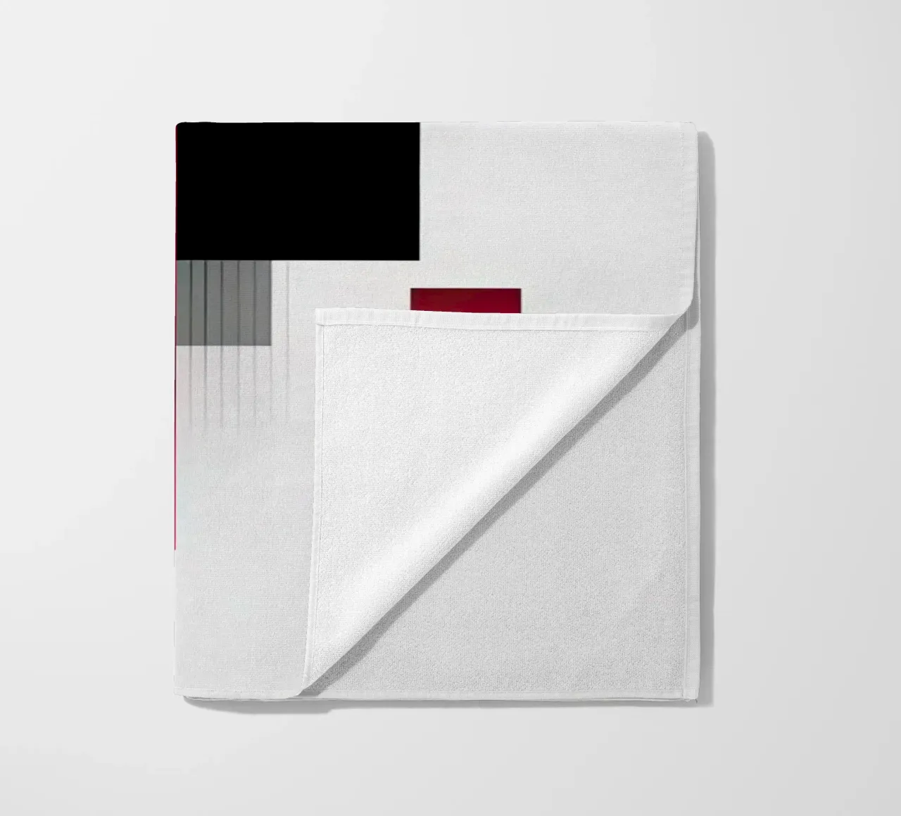 Composizione geometrica rossa e nera su bianco telo mare da Artbyvo