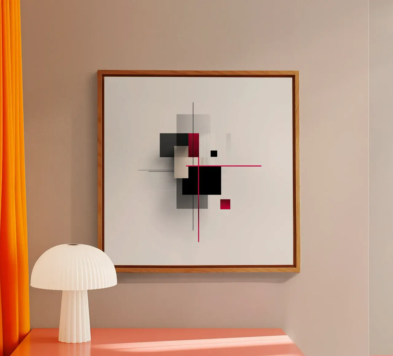 Composizione geometrica rossa e nera su bianco plexiglass da Artbyvo