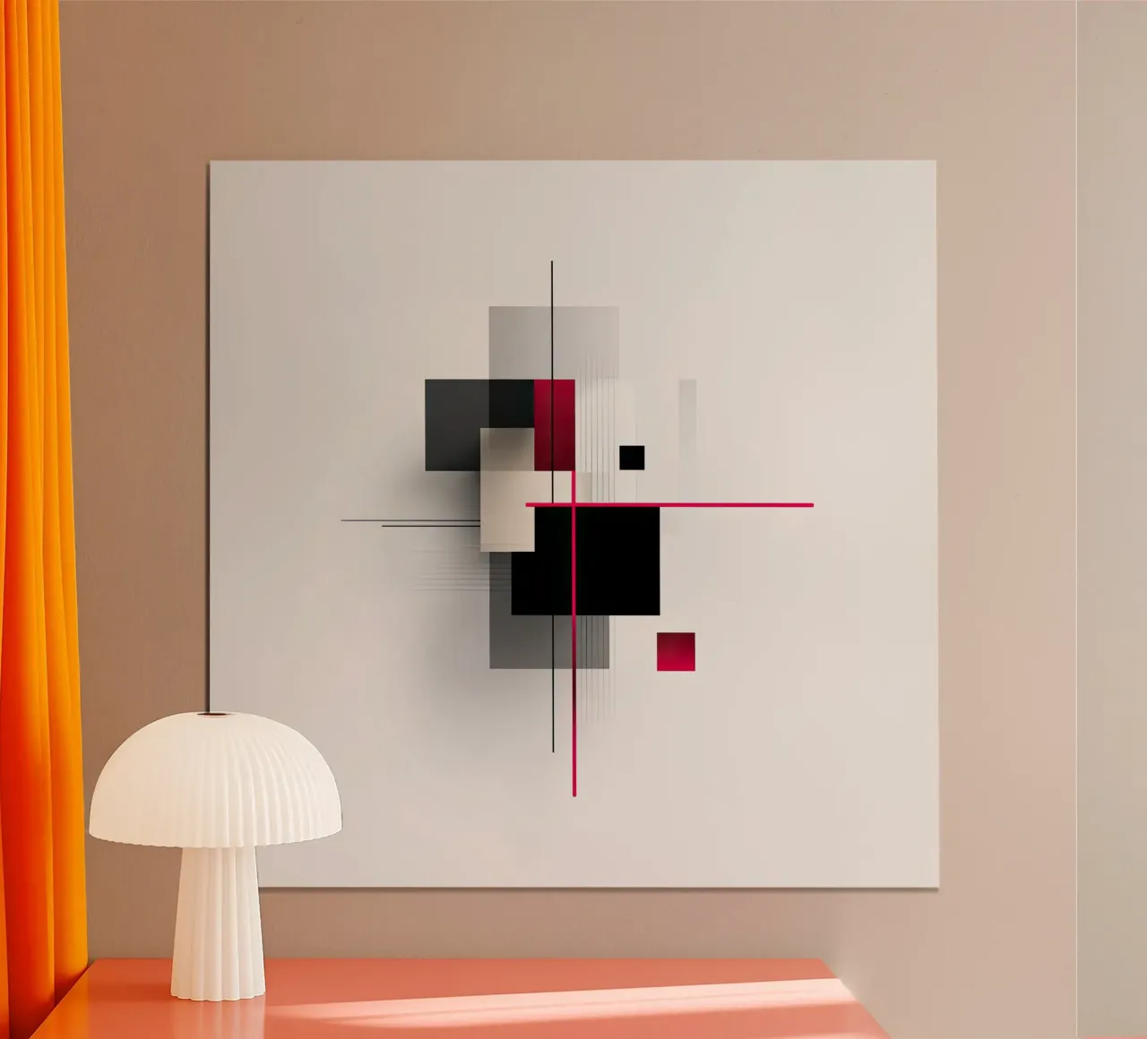 Composizione geometrica rossa e nera su bianco carta hahnemühle da Artbyvo