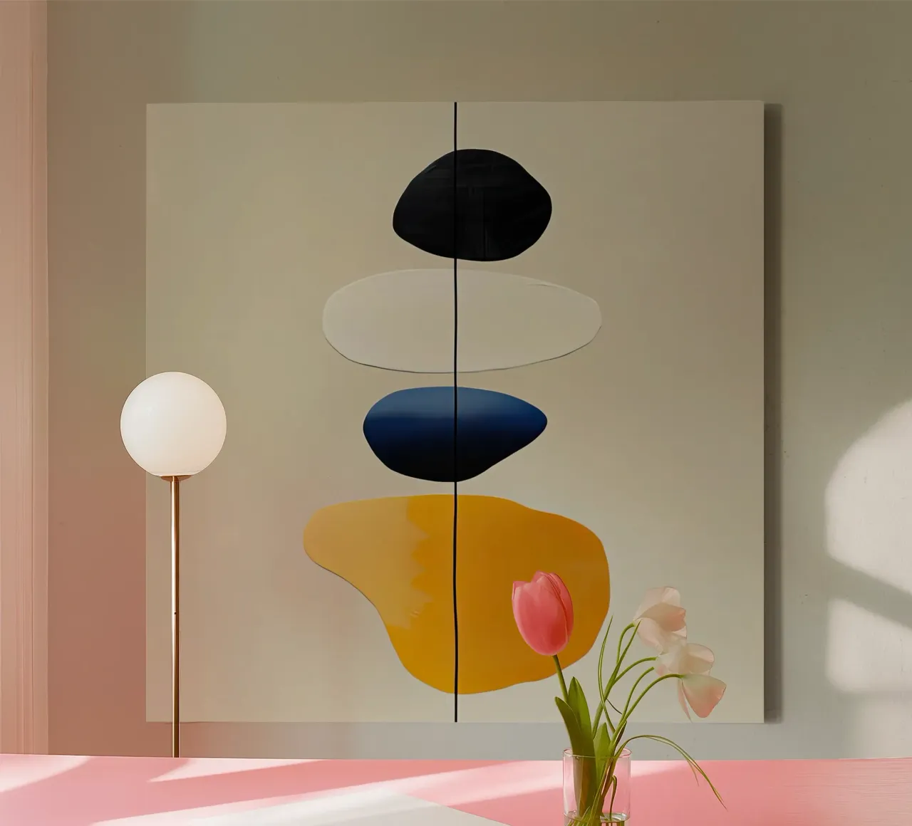 Stacked Shapes Minimalist Composition in Yellow canvas by Artbyvo
