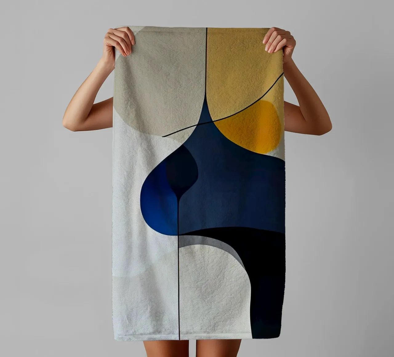 Flowing Geometry in Deep Blue and Beige towel by Artbyvo