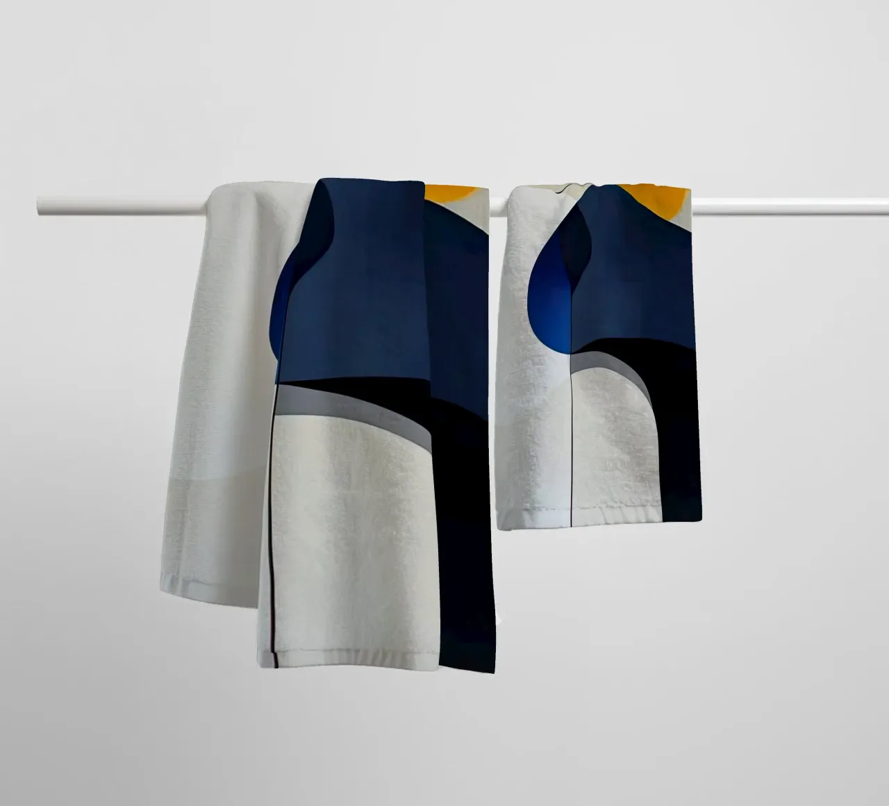 Flowing Geometry in Deep Blue and Beige towel by Artbyvo