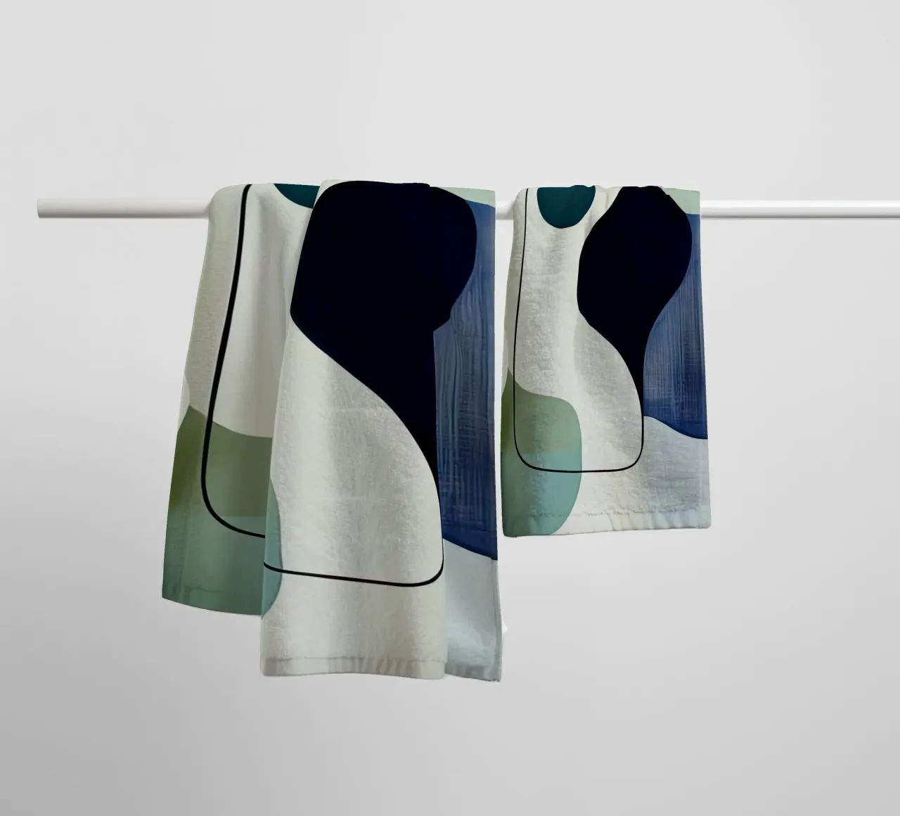 Forme organiche morbide in verde e marina asciugamano da bagno da Artbyvo