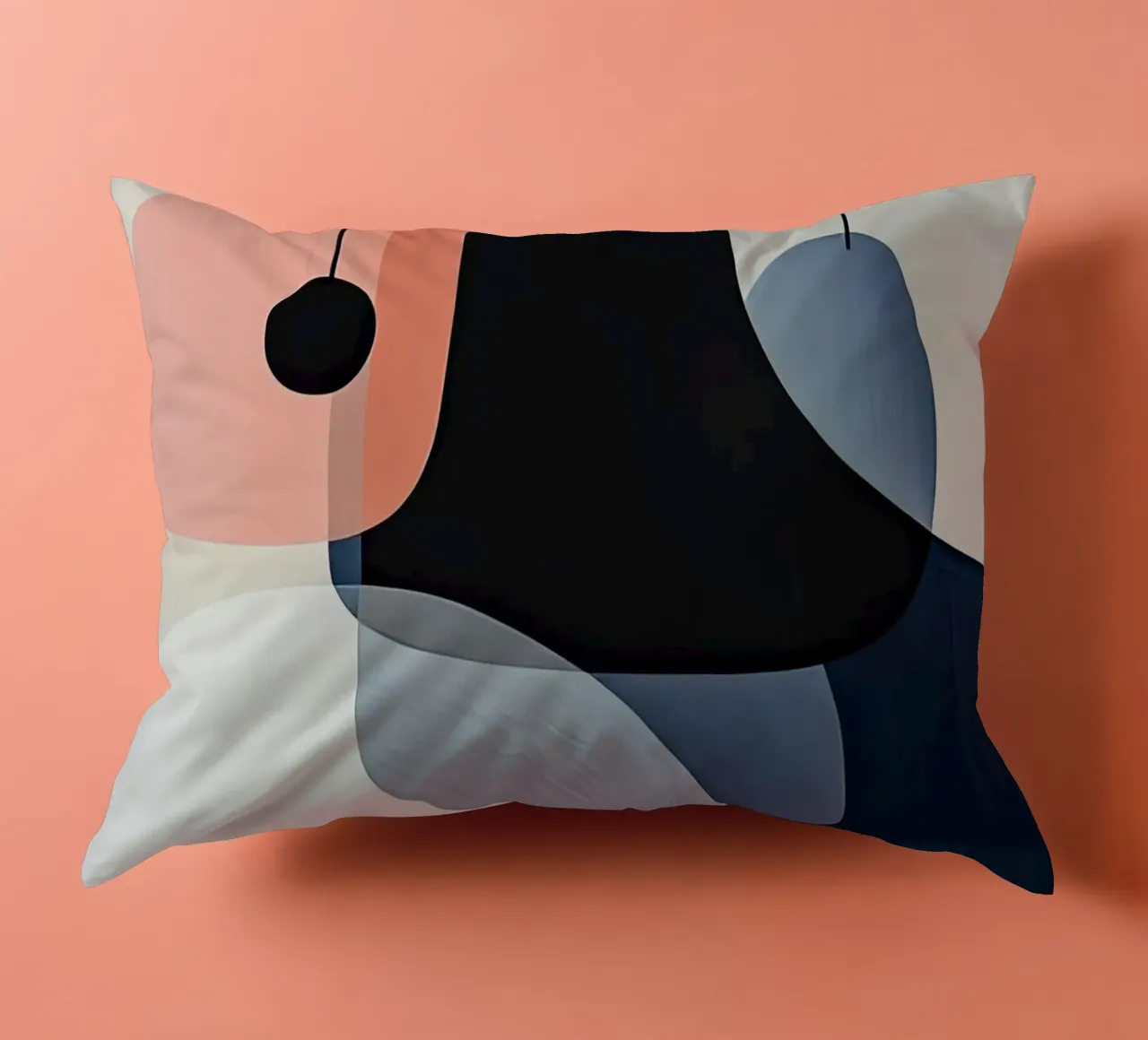Forme audaci nere con accenti di corallo cuscino da Artbyvo