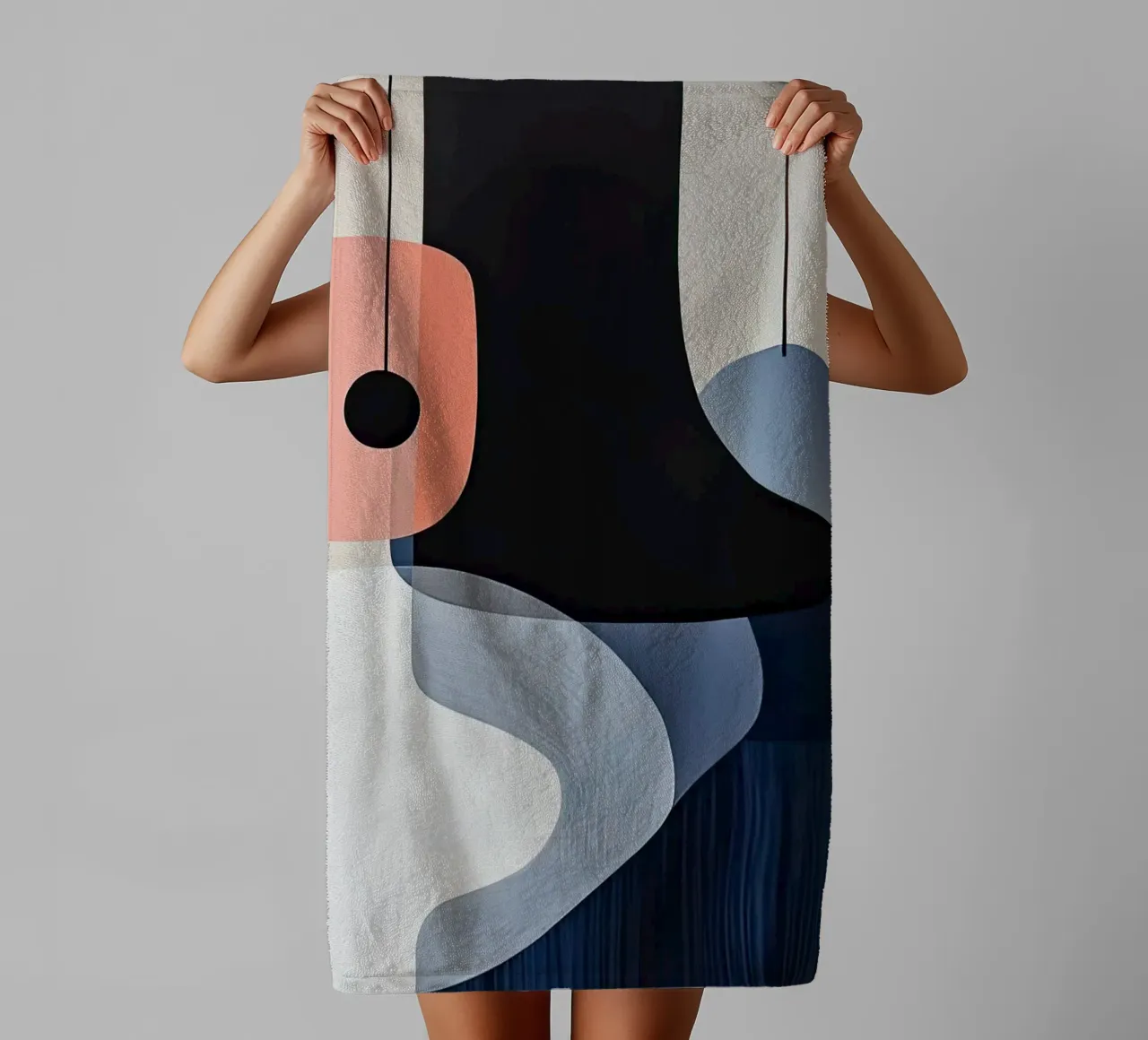 Bold Black Forms with Coral Accent towel by Artbyvo
