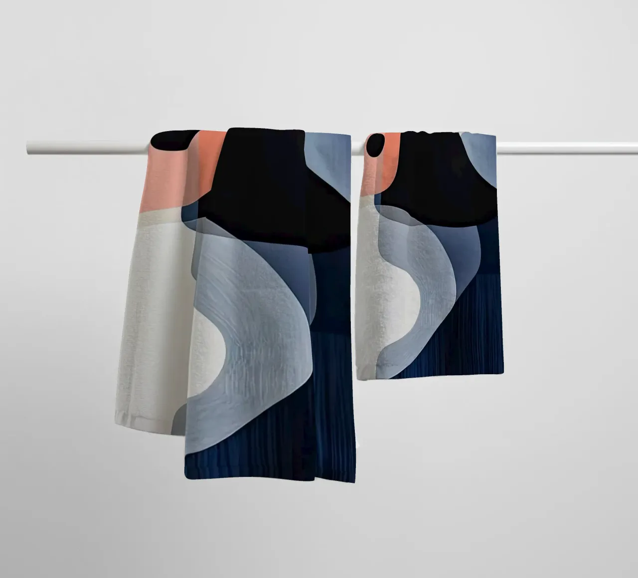Bold Black Forms with Coral Accent towel by Artbyvo