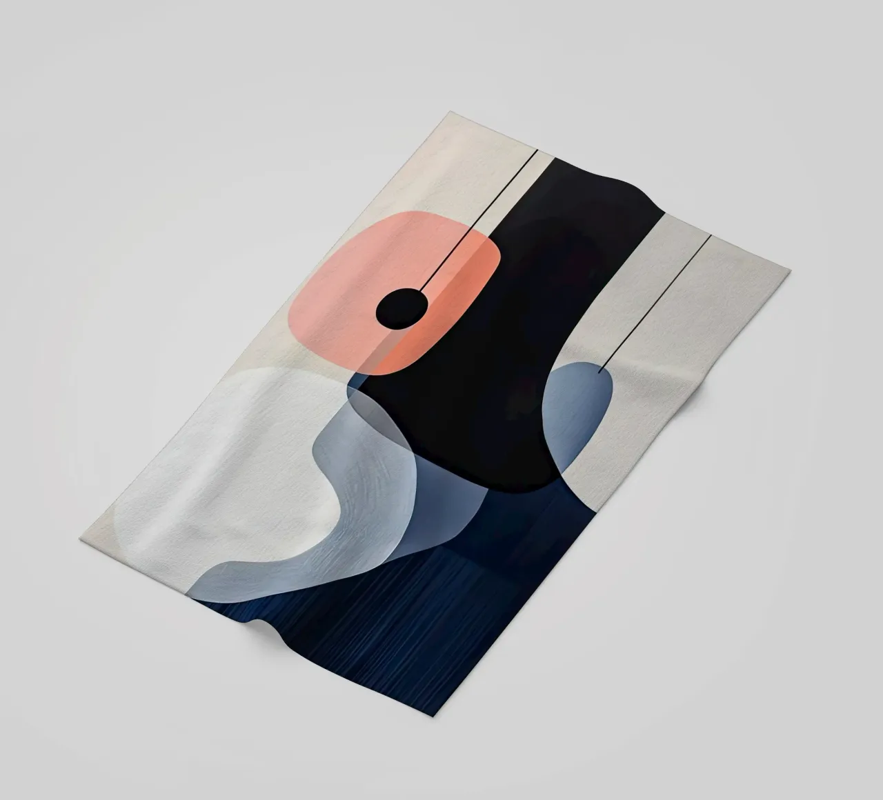 Forme audaci nere con accenti di corallo telo mare da Artbyvo