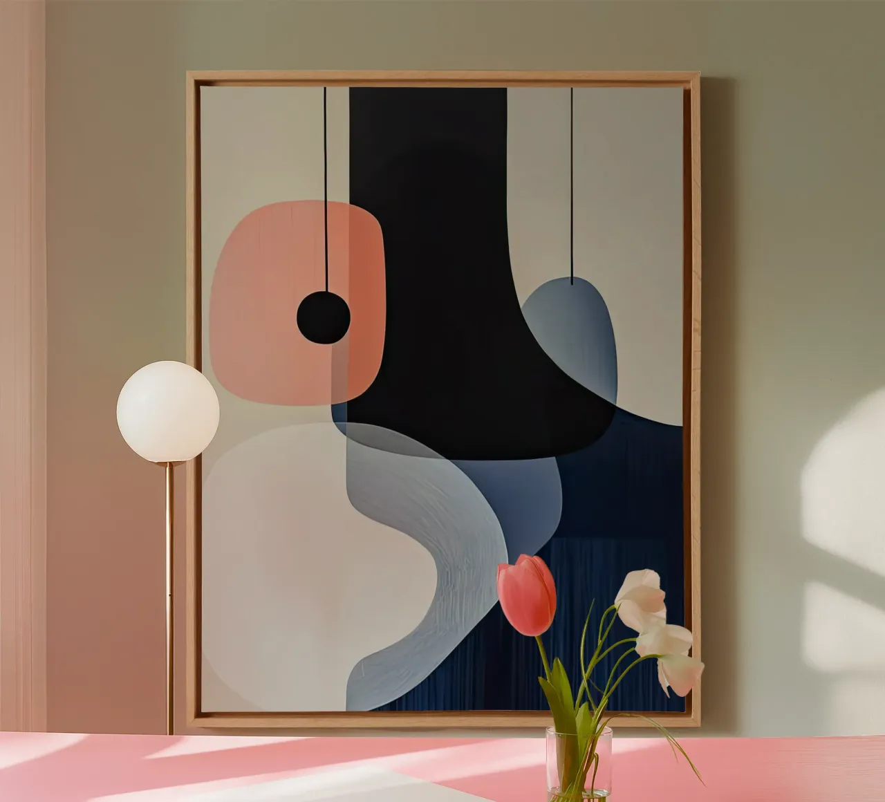 Gedurfde zwarte vormen met koraalaccent canvas van Artbyvo