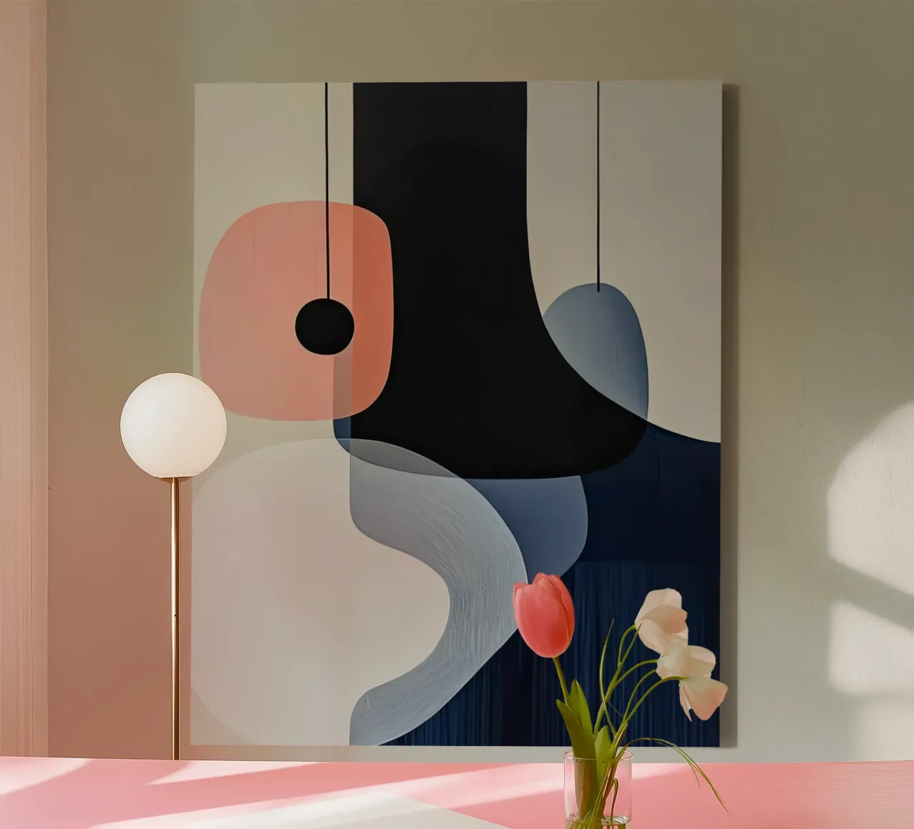 Gedurfde zwarte vormen met koraalaccent canvas van Artbyvo