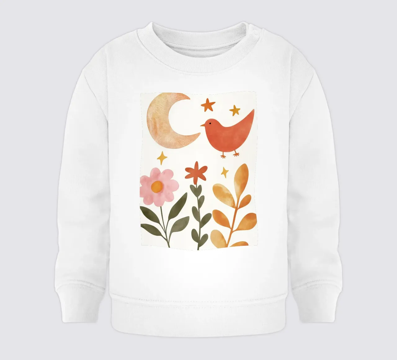 Uccello Boho nel giardino della luna Fiori e stelle botanici vintage felpa neonato da Gentle Echoes Art