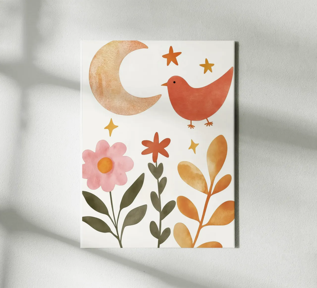 Boho Vogel in Maan Tuin Vintage Botanische Bloemen & Sterren canvas met Baklijst van Gentle Echoes Art