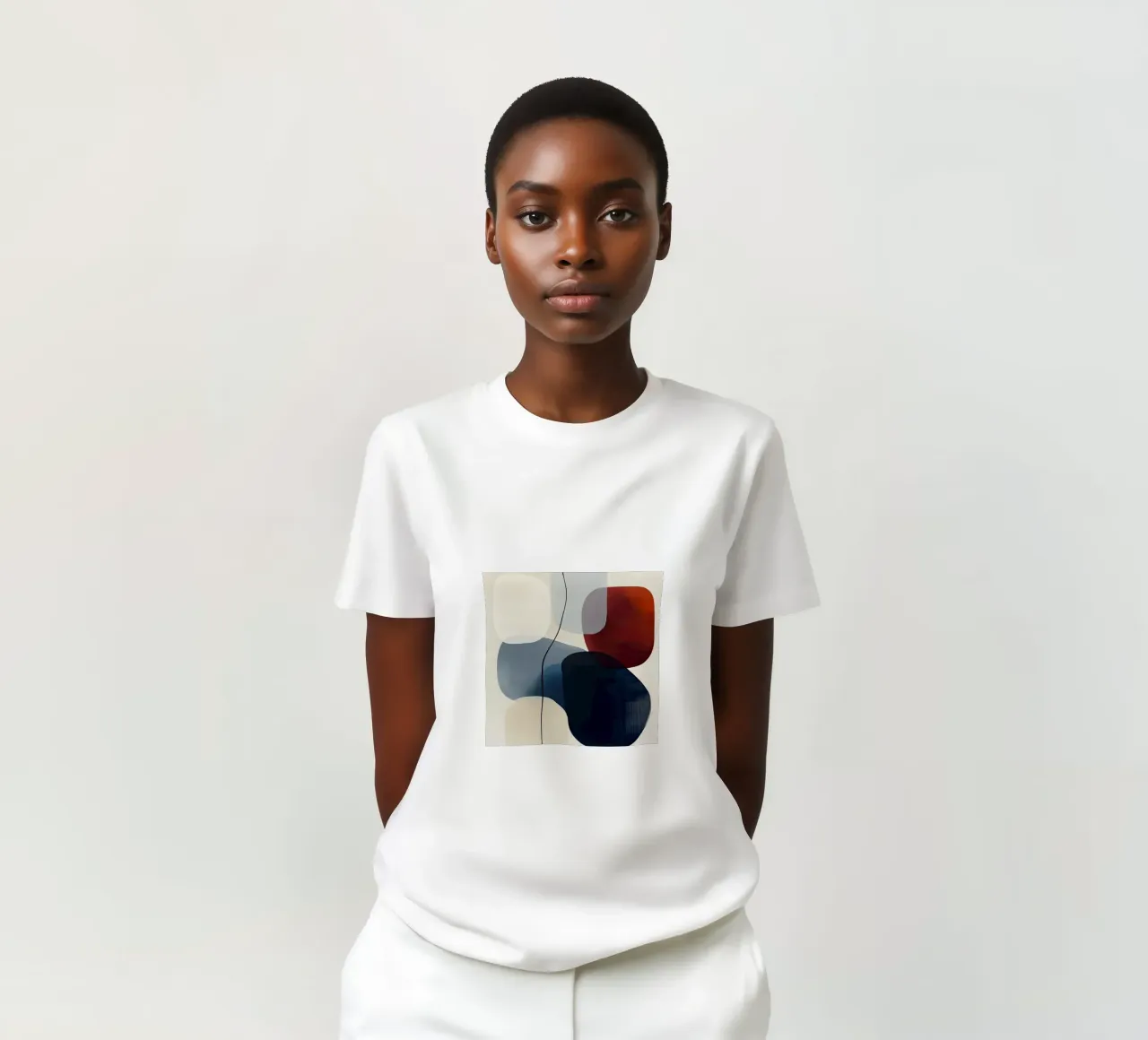 Minimal Curved Geometry in Navy and Red t-shirt by Artbyvo