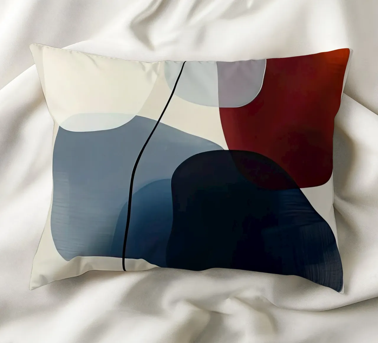 Minimal Curved Geometry in Navy and Red decorative cushion by Artbyvo