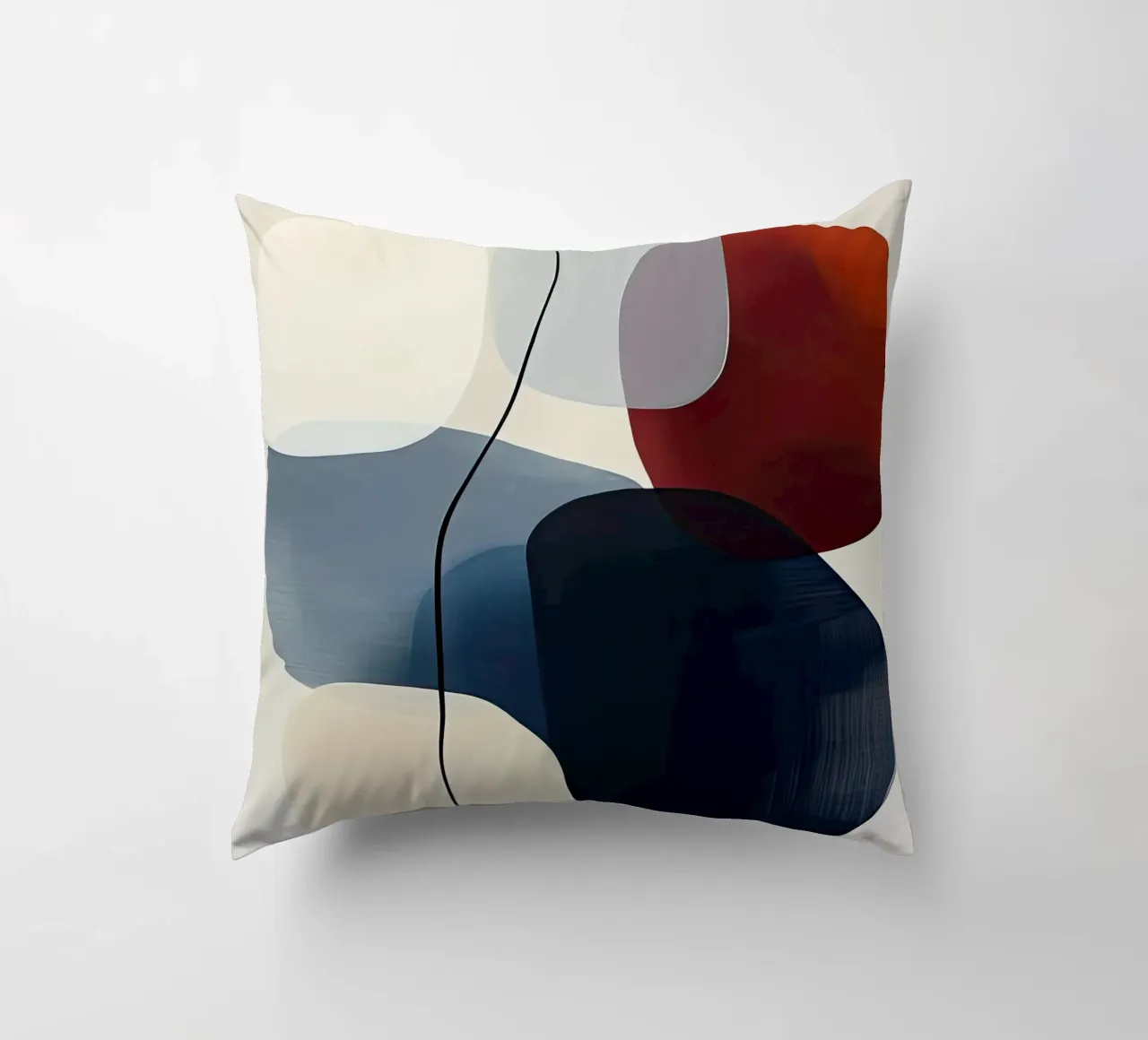 Minimal Curved Geometry in Navy and Red decorative cushion by Artbyvo
