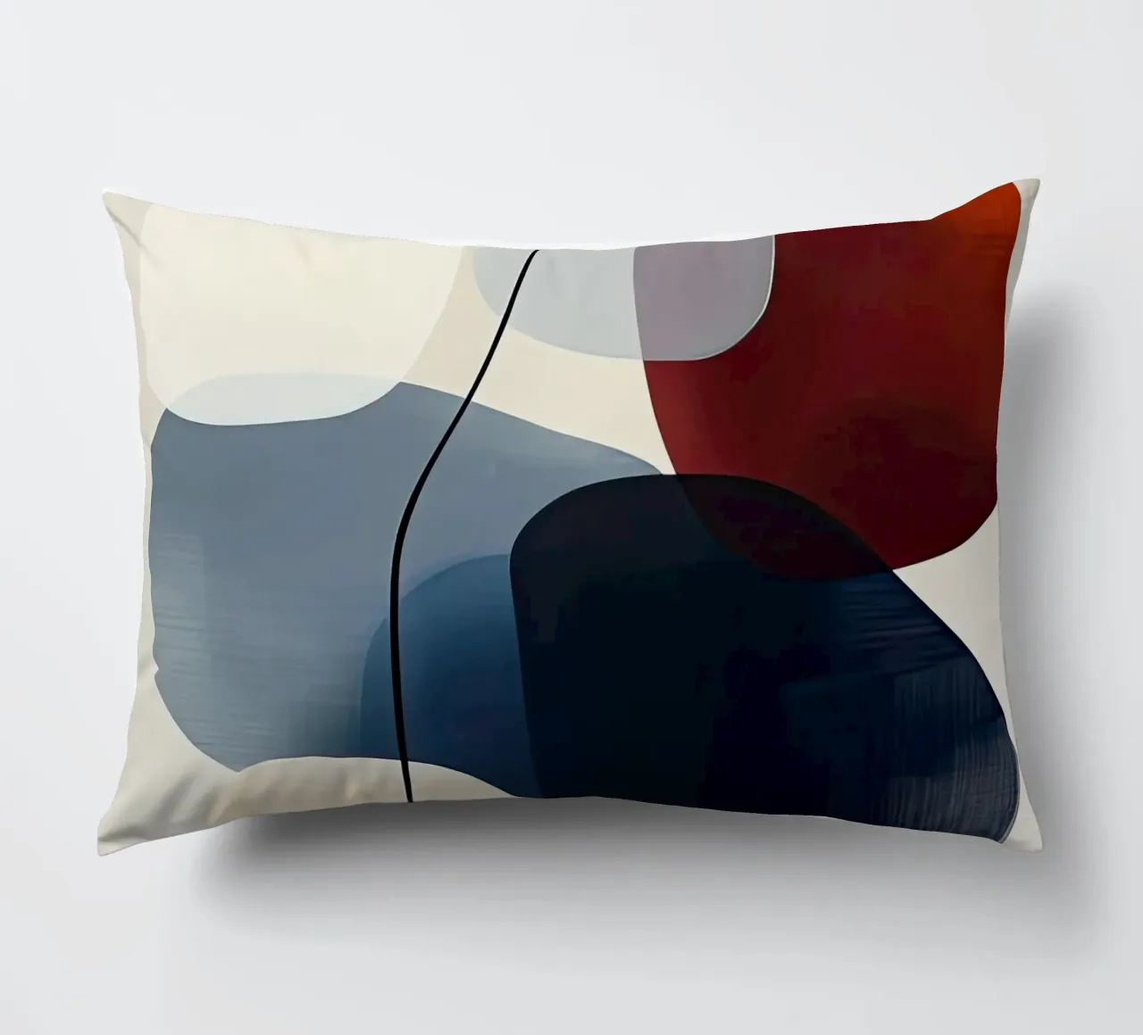 Minimal Curved Geometry in Navy and Red decorative cushion by Artbyvo