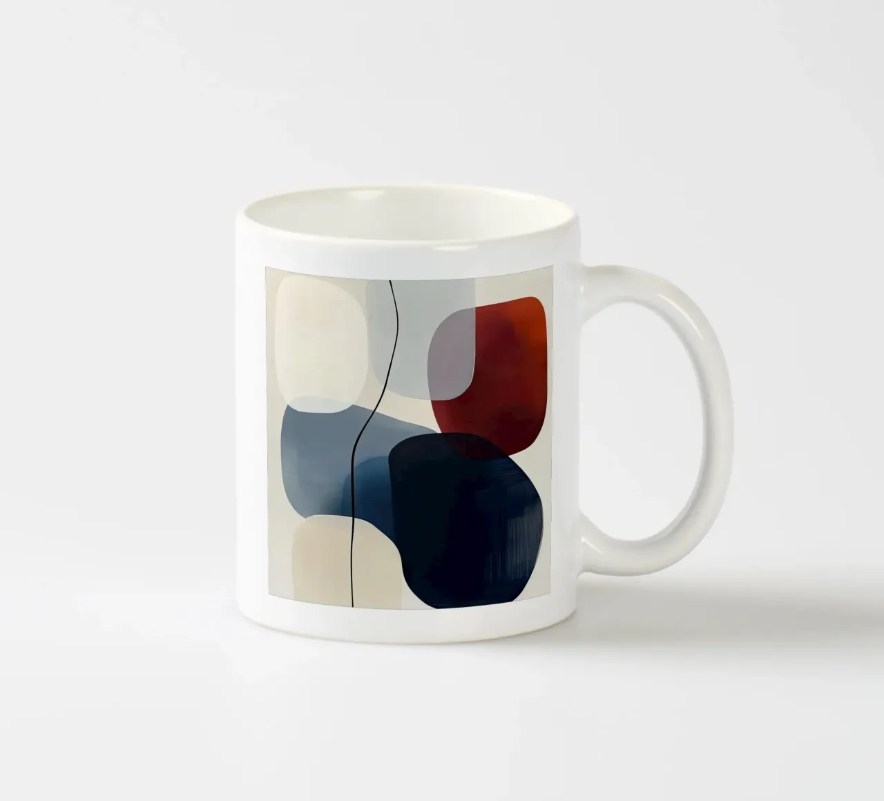 Geometria curvilinea minimale in blu e rosso tazza in ceramica da Artbyvo