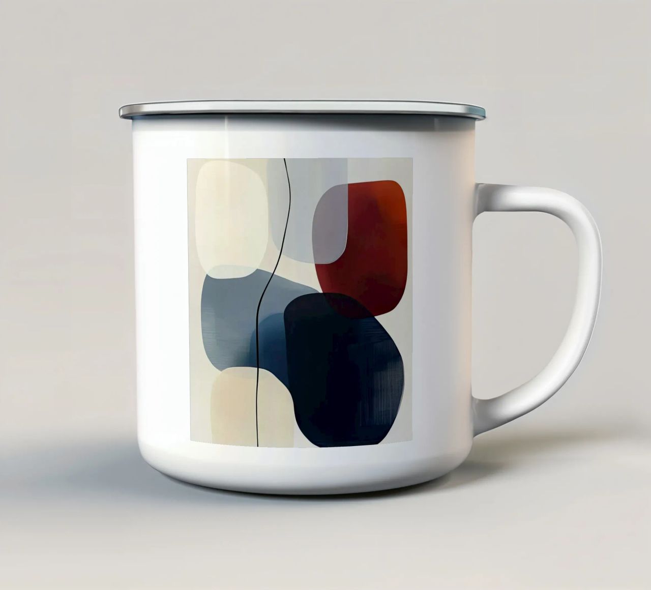 Geometria curvilinea minimale in blu e rosso tazza in smalto da Artbyvo