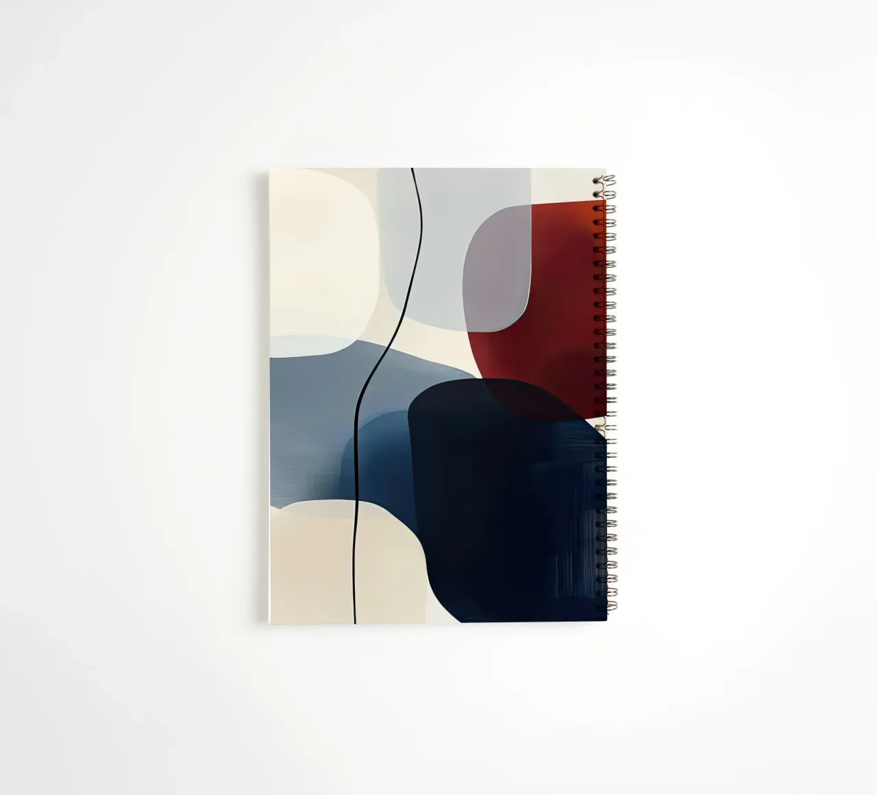 Minimal Curved Geometry in Navy and Red spiral notebook by Artbyvo